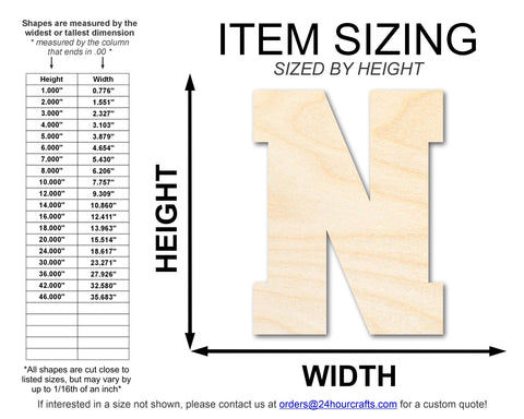 Unfinished Wood Varsity Team Font - N Shape | DIY Craft Cutout | up to 46" DIY