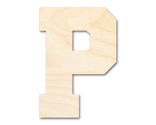 Load image into Gallery viewer, Unfinished Wood Varsity Team Font - P Shape | DIY Craft Cutout | up to 46&quot; DIY
