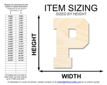 Load image into Gallery viewer, Unfinished Wood Varsity Team Font - P Shape | DIY Craft Cutout | up to 46&quot; DIY
