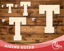 Load image into Gallery viewer, Unfinished Wood Varsity Team Font - T Shape | DIY Craft Cutout | up to 46&quot; DIY
