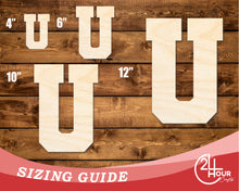 Load image into Gallery viewer, Unfinished Wood Varsity Team Font - U Shape | DIY Craft Cutout | up to 46&quot; DIY
