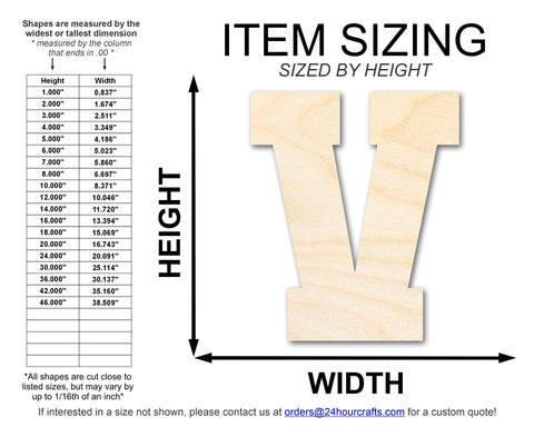 Unfinished Wood Varsity Team Font - V Shape | DIY Craft Cutout | up to 46" DIY