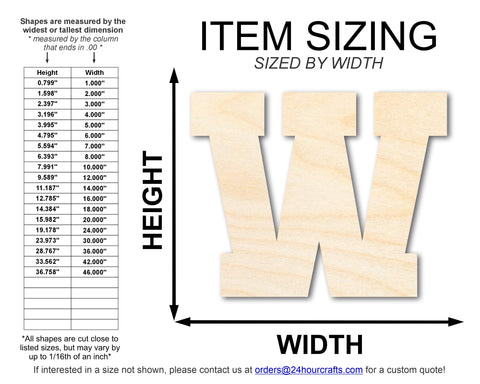 Unfinished Wood Varsity Team Font - W Shape | DIY Craft Cutout | up to 46" DIY