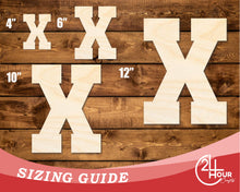 Load image into Gallery viewer, Unfinished Wood Varsity Team Font - X Shape | DIY Craft Cutout | up to 46&quot; DIY
