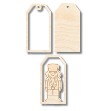 Load image into Gallery viewer, Unfinished Wood Etched Nutcracker Gift Tag | 3 Piece | Layered Gift Tags | up to 6&quot; DIY
