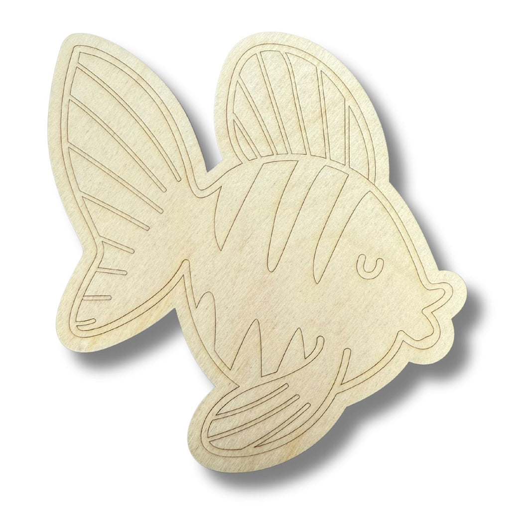 Unfinished Wood Etched Fish Shape | Paint By Line Crafts | up to 30