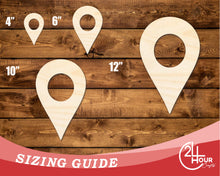 Load image into Gallery viewer, Unfinished Wood Map Pin Shape | DIY Craft Cutout | up to 46&quot; DIY
