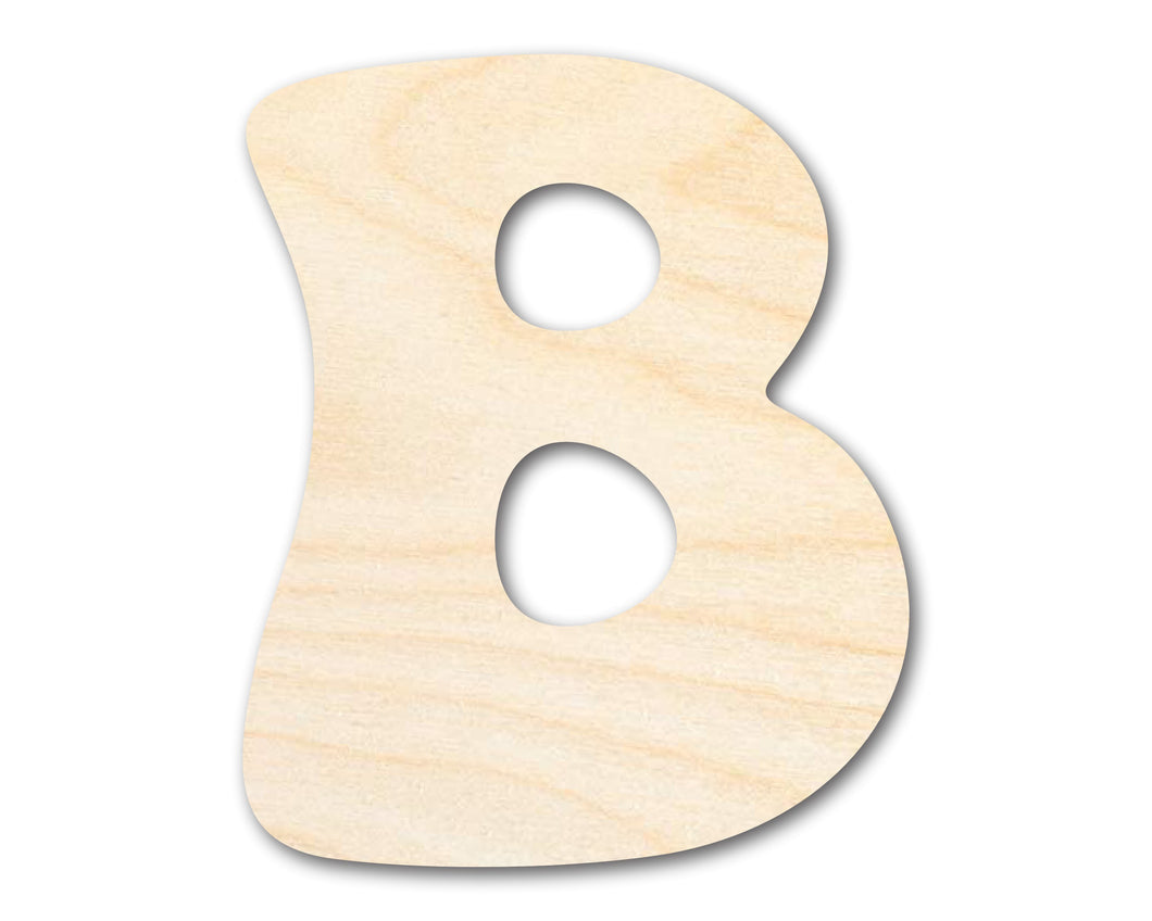 Unfinished Wood Groovy B Font Shape | DIY Craft Cutout | up to 46
