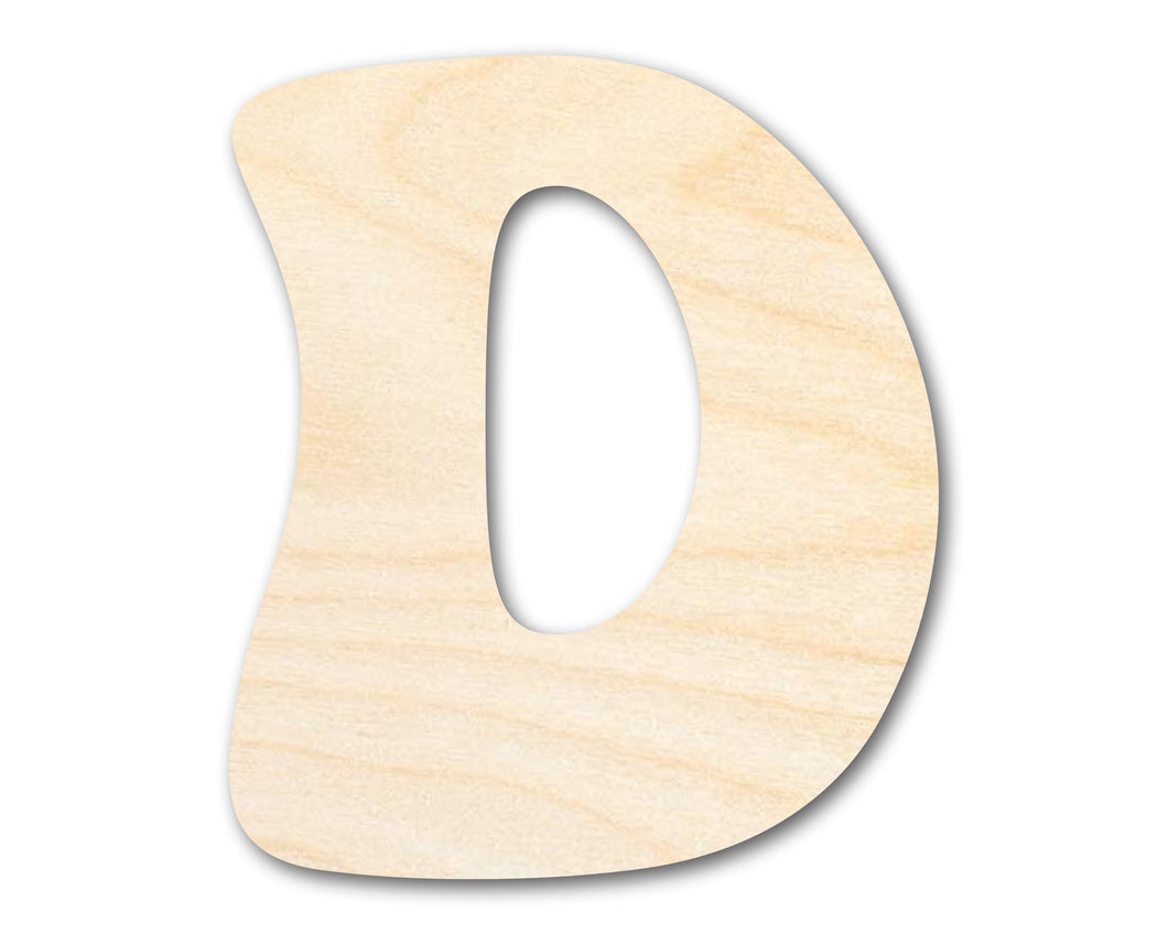 Unfinished Wood Groovy D Font Shape | DIY Craft Cutout | up to 46