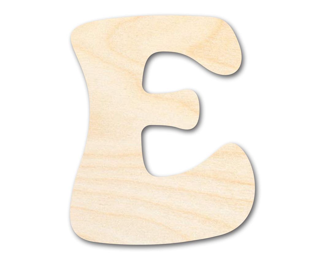 Unfinished Wood Groovy E Font Shape | DIY Craft Cutout | up to 46