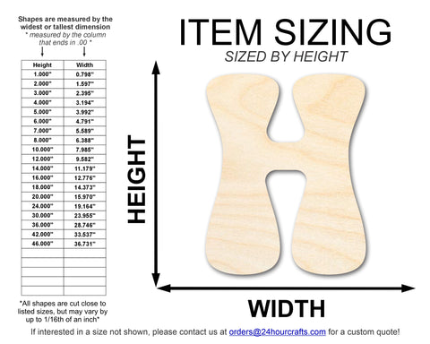 Unfinished Wood Groovy H Font Shape | DIY Craft Cutout | up to 46" DIY