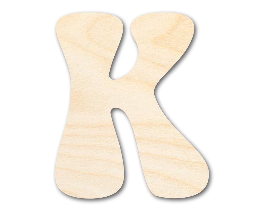 Unfinished Wood Groovy K Font Shape | DIY Craft Cutout | up to 46