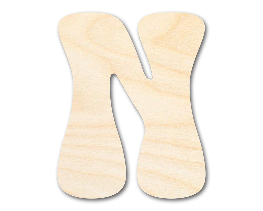 Unfinished Wood Groovy N Font Shape | DIY Craft Cutout | up to 46