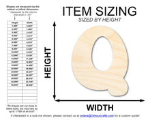 Load image into Gallery viewer, Unfinished Wood Groovy Q Font Shape | DIY Craft Cutout | up to 46&quot; DIY
