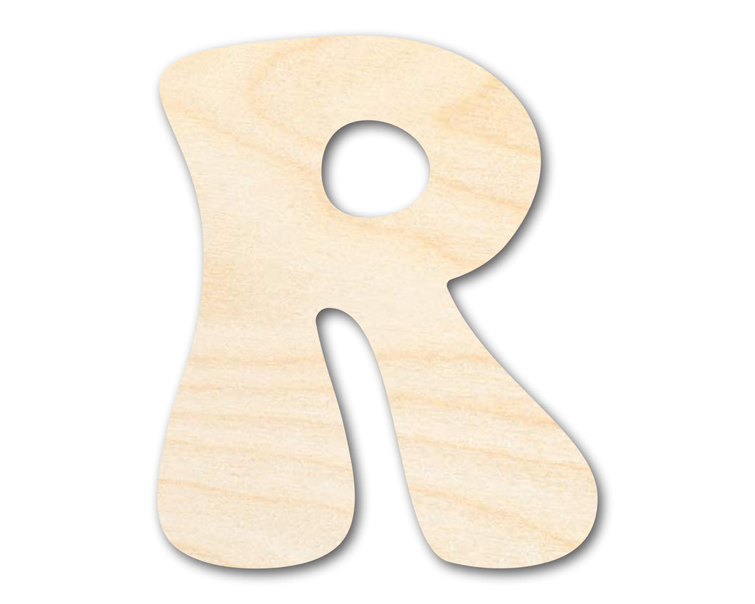 Unfinished Wood Groovy R Font Shape | DIY Craft Cutout | up to 46
