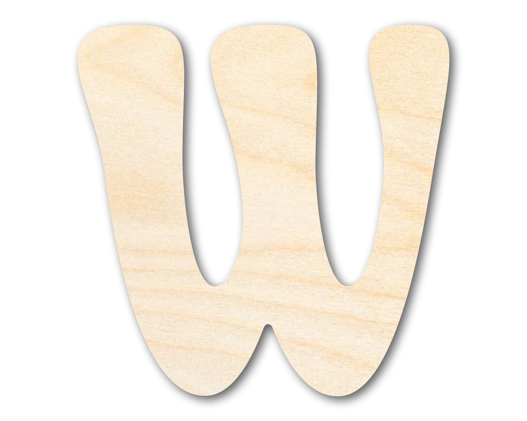 Unfinished Wood Groovy W Font Shape | DIY Craft Cutout | up to 46