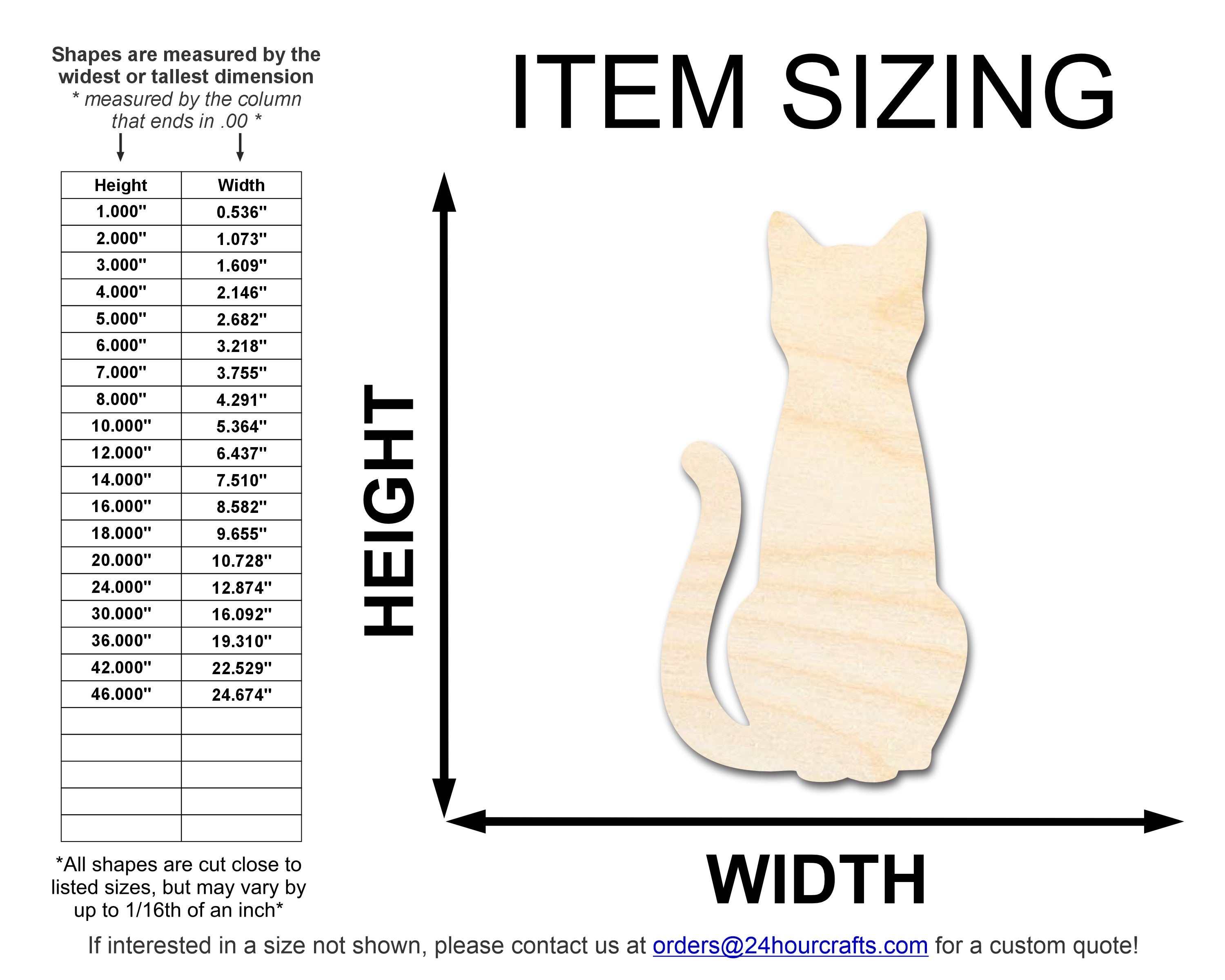 Unfinished Wood Cute Cat Shape - Craft - Up To 46" DIY 3" / 1/4"