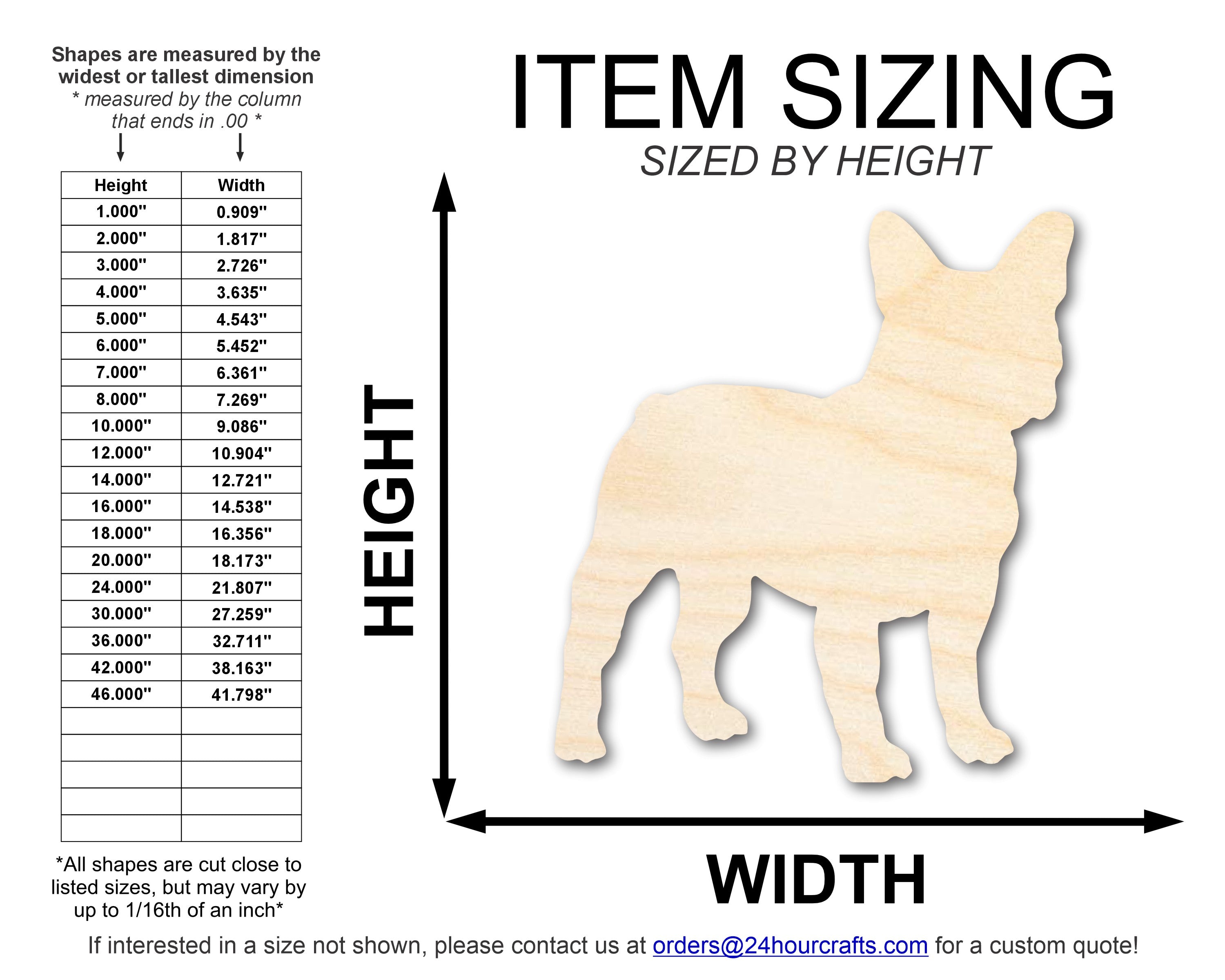 Unfinished Wood French Bulldog Shape - Craft - up to 46