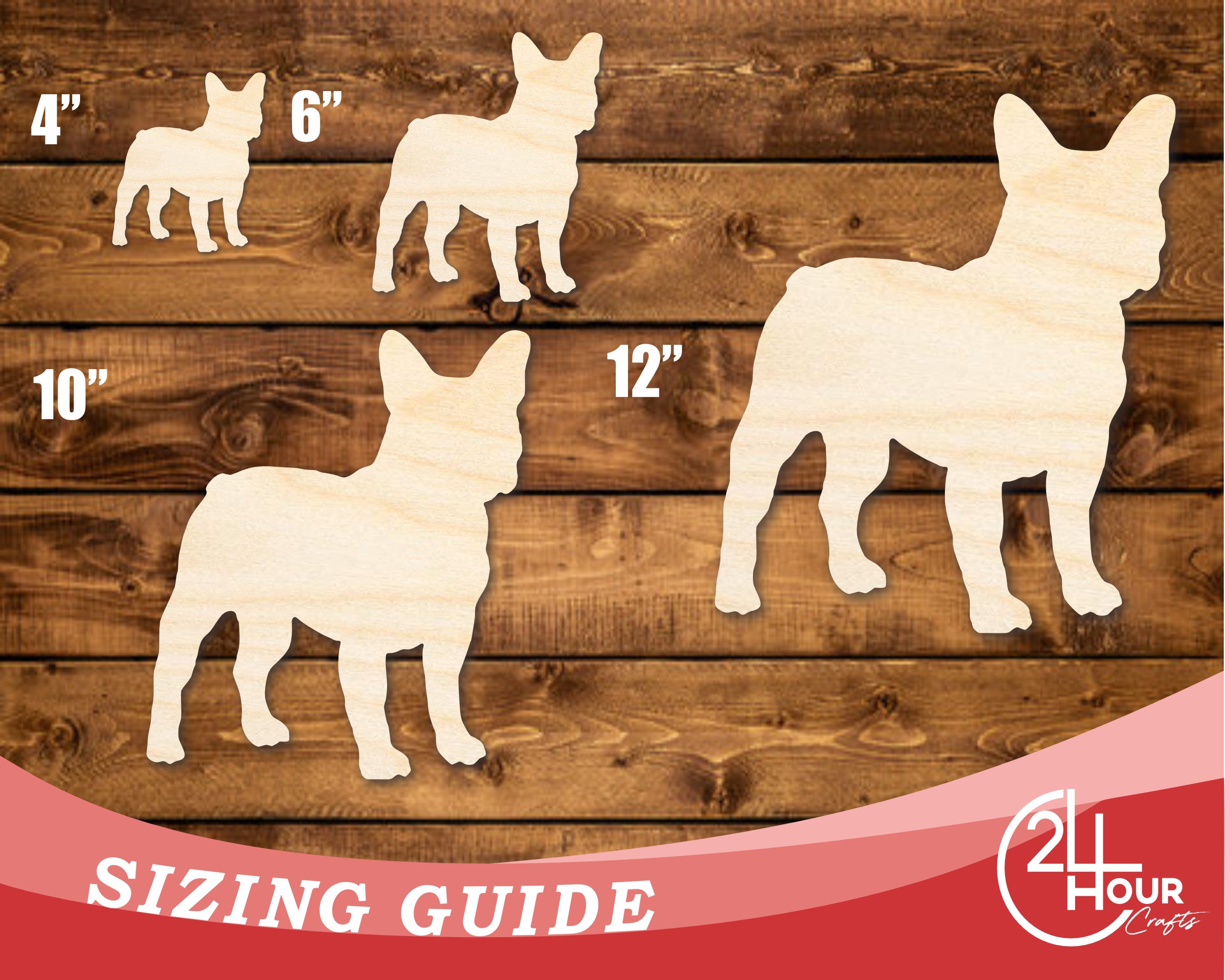 Unfinished Wood French Bulldog Shape - Craft - up to 46