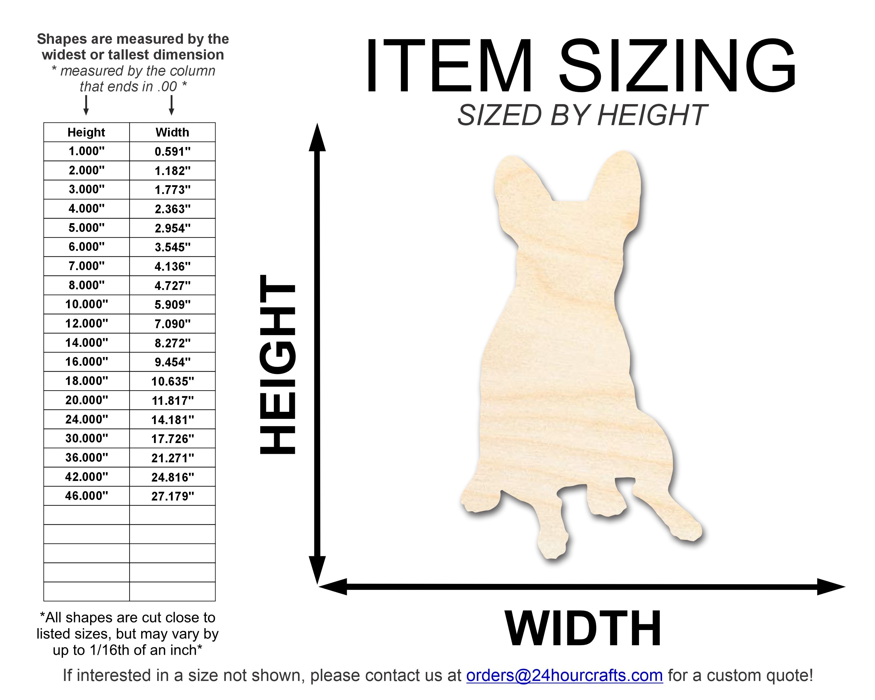 Unfinished Wood Sitting French Bulldog Shape - Craft - up to 46