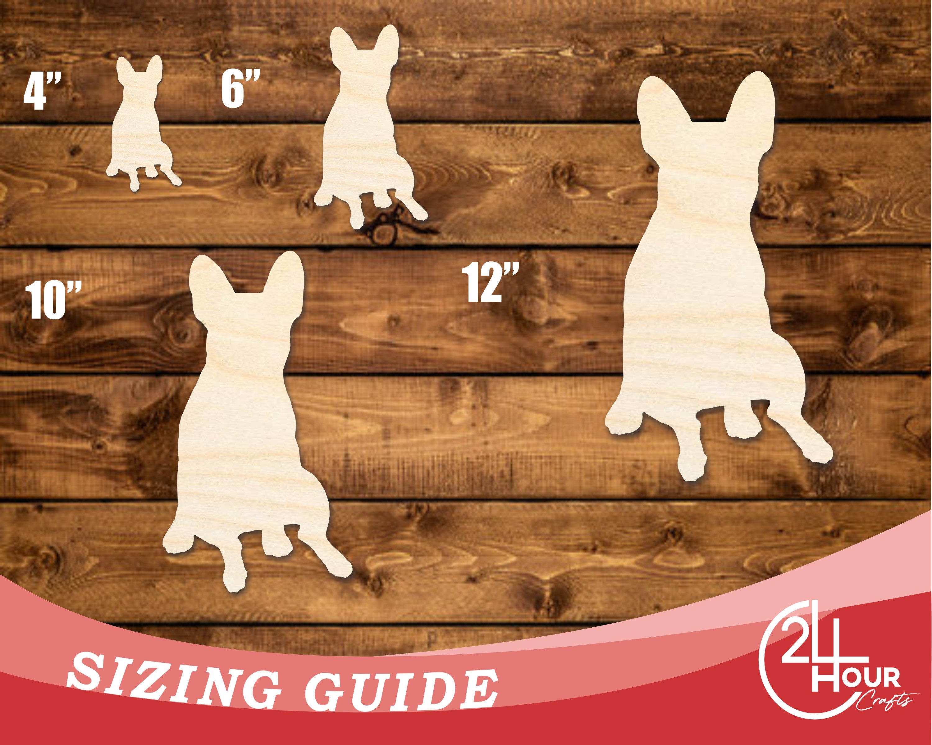 Unfinished Wood Sitting French Bulldog Shape - Craft - up to 46