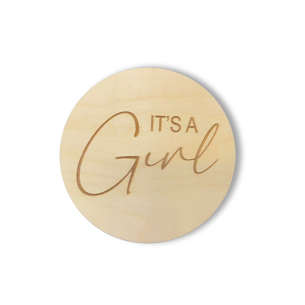 It's A Girl Engraved Round | Engraved Wood Cutouts | 1/4