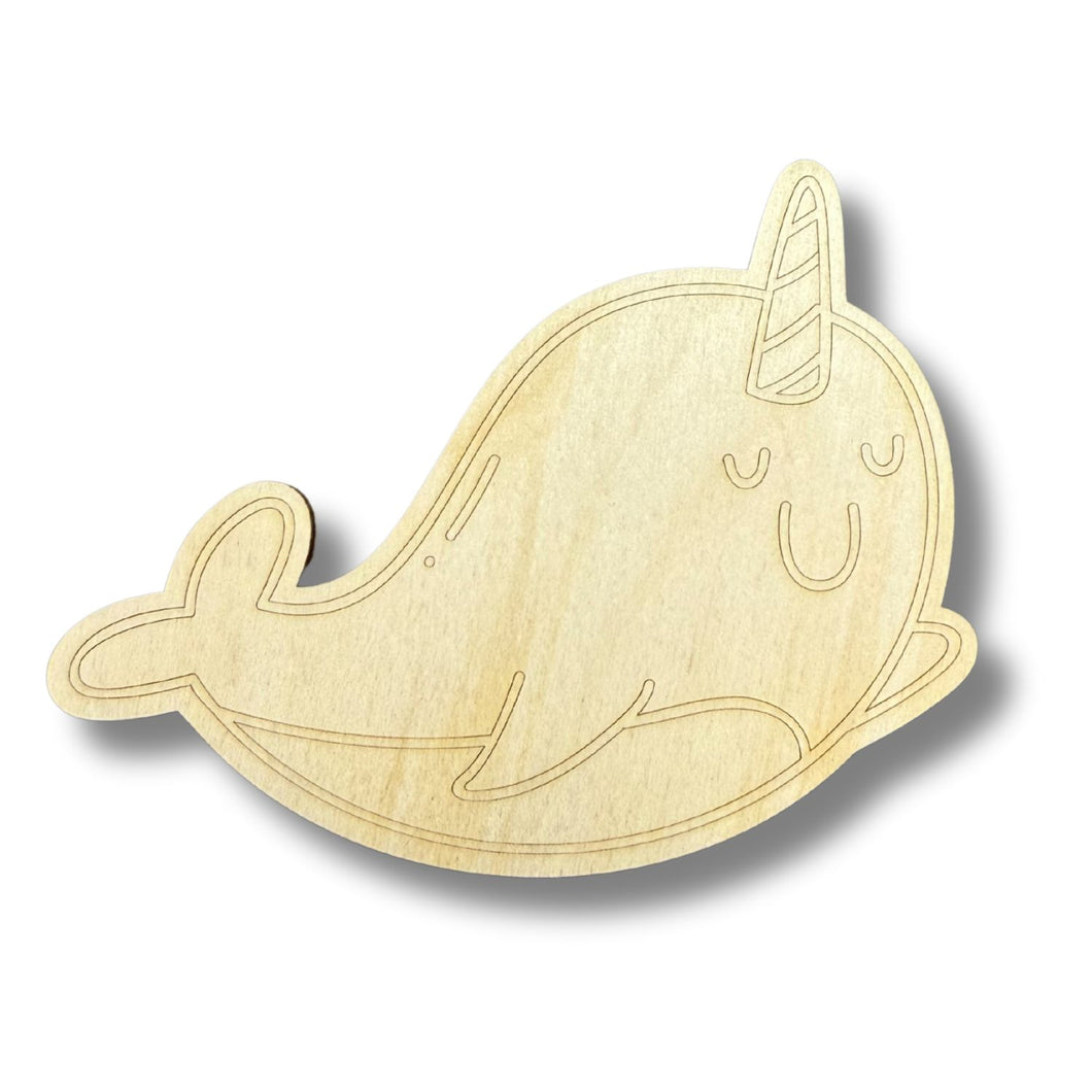 Unfinished Wood Etched Narwhal Shape | Paint By Line Crafts | up to 30