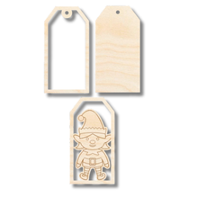 Load image into Gallery viewer, Unfinished Wood Etched Girl Elf Gift Tag | 3 Piece | Layered Gift Tags | up to 6&quot; DIY
