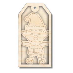 Unfinished Wood Etched Boy Elf Gift Tag | 3 Piece | Layered Gift Tags | up to 6" DIY