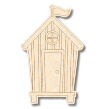 Load image into Gallery viewer, Unfinished Wood Etched Beach Hut Shape | Paint By Line Crafts | up to 30&quot; DIY
