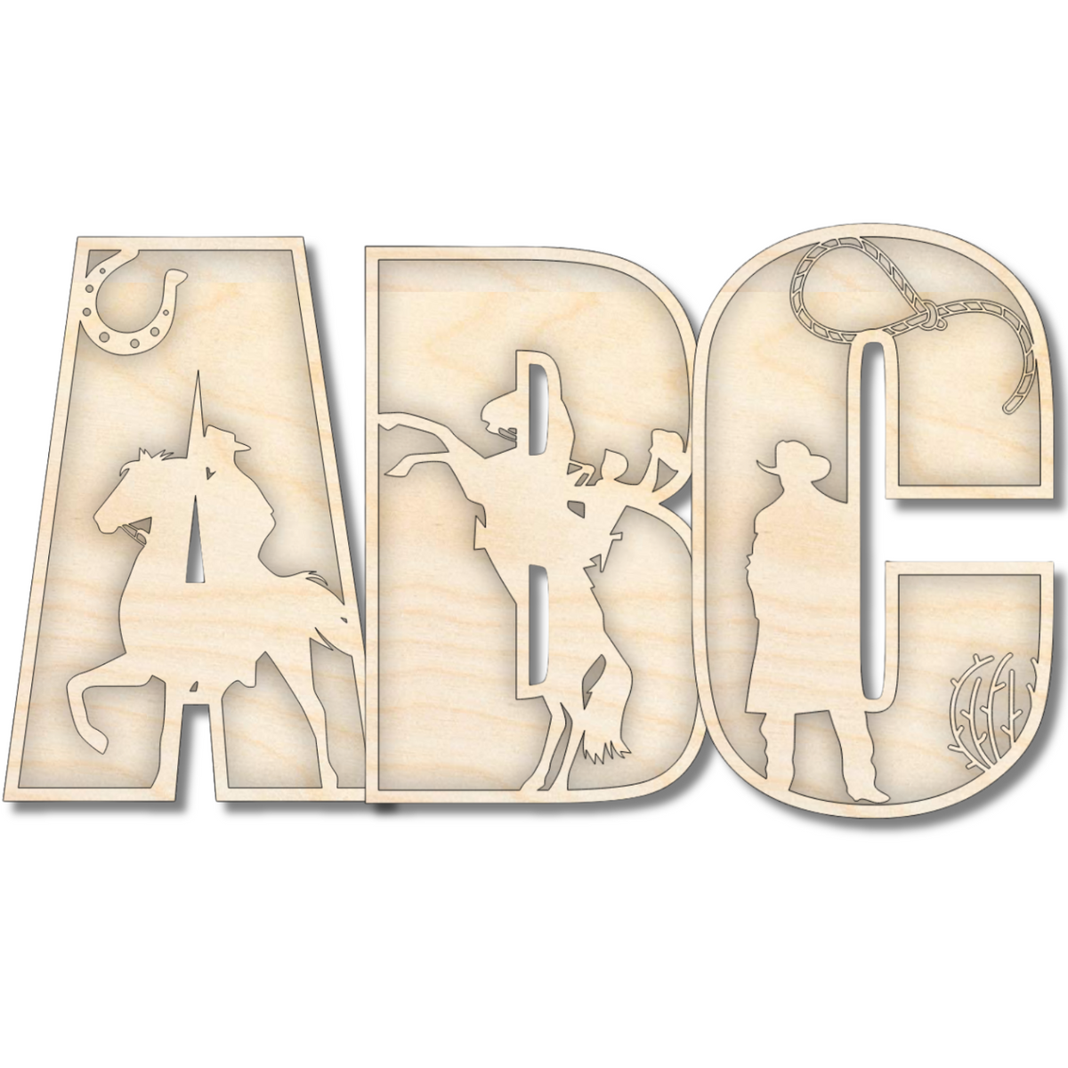 Unfinished Wood Layered Themed Letters | Rodeo | A-Z | 2 Piece | up to ...