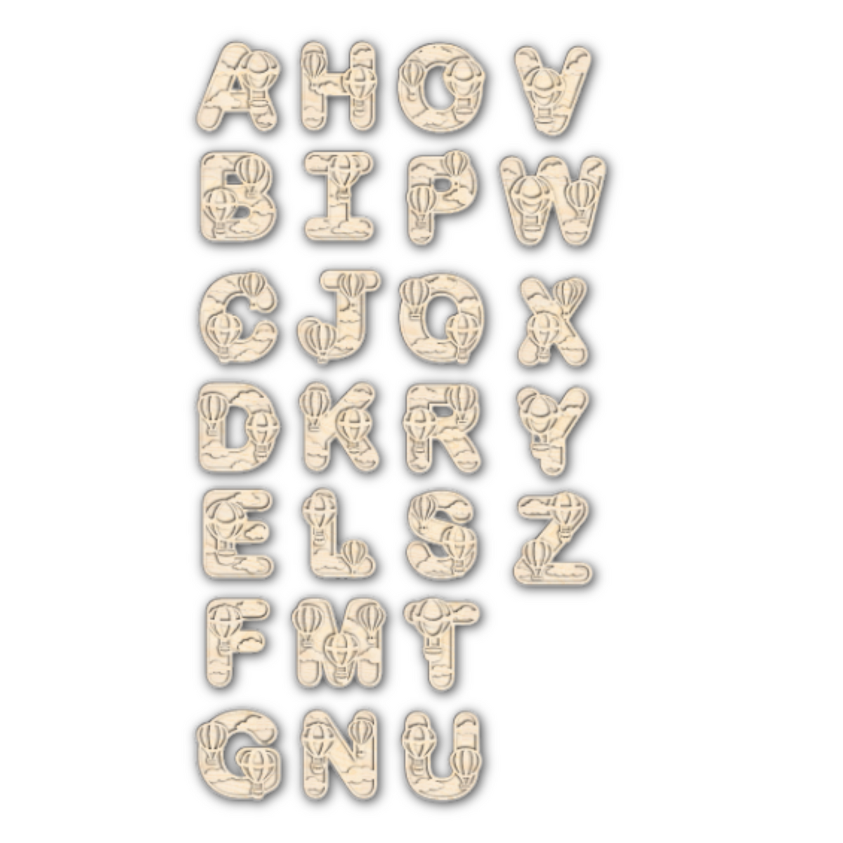 Unfinished Wood Layered Themed Letters | Clouds & Hot Air Balloons | A ...