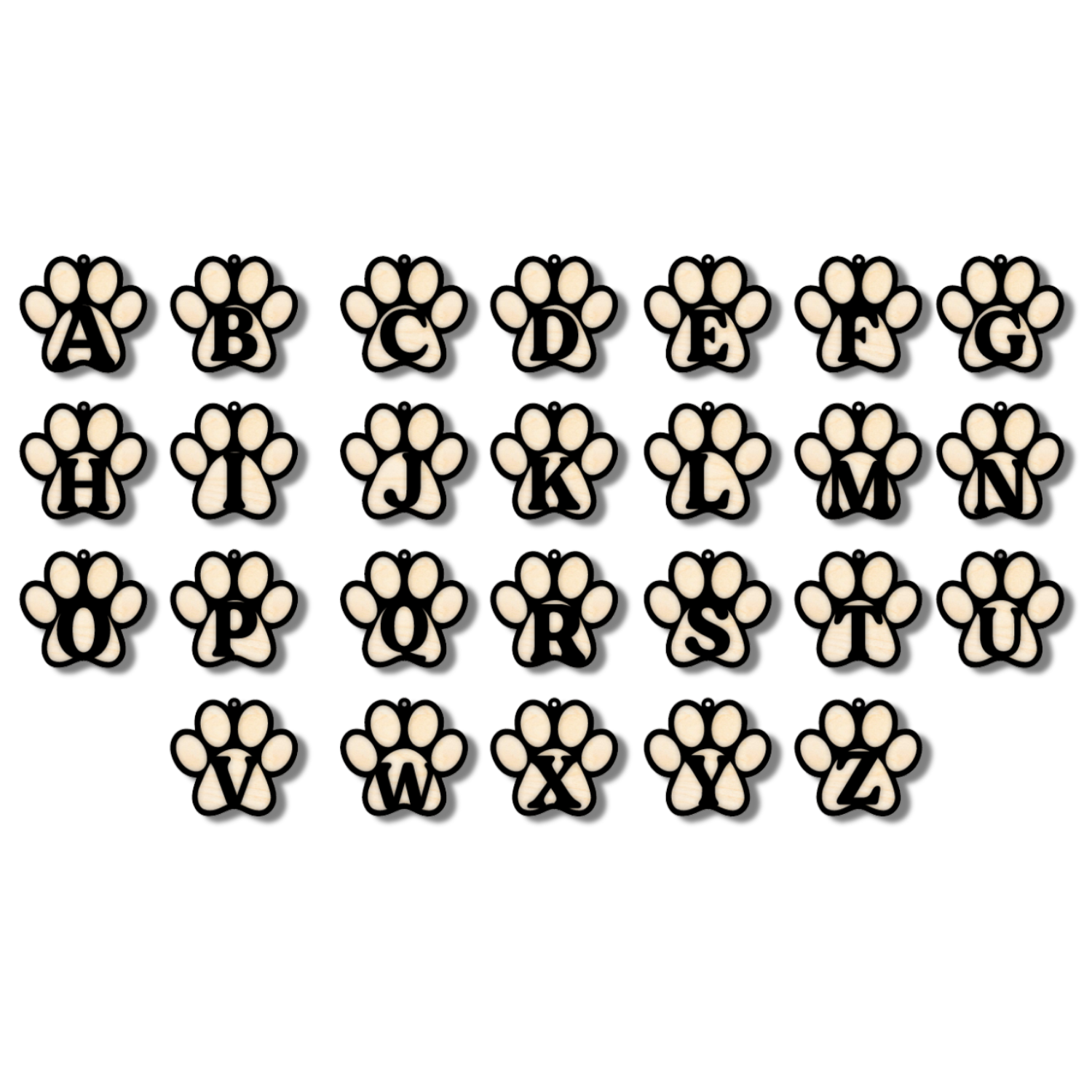 Unfinished Wood Layered Letter Paw Print Tags | A-Z | 2 Piece | 5