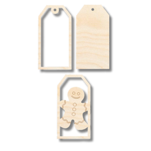 Load image into Gallery viewer, Unfinished Wood Etched Gingerbread Man Gift Tag | 3 Piece | Layered Gift Tags | up to 6&quot; DIY

