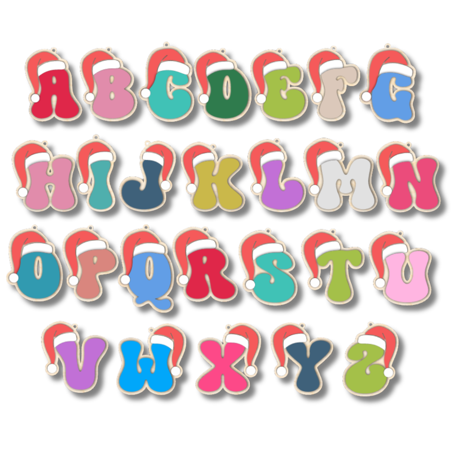 Unfinished Wood Layered Letter Santa Hat Tags | A-Z | 4 Piece | 6