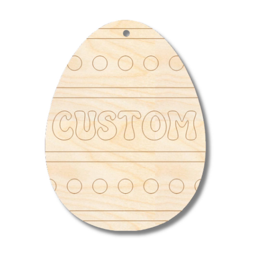 Unfinished Wood Etched Custom Name Striped Easter Egg Tag Shape | Paint By Line Crafts | up to 30