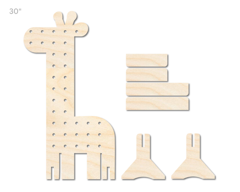 Unfinished Wood Giraffe Standing Peg Board  | Standing Wood Peg Board | 1/2" & 1/4" Thick Wood | up to 40"