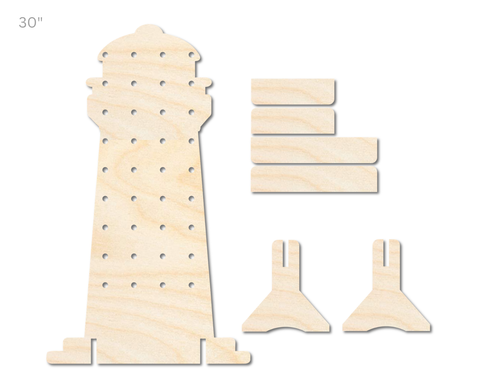 Unfinished Wood Lighthouse Standing Peg Board  | Standing Wood Peg Board | 1/2" & 1/4" Thick Wood | up to 40"