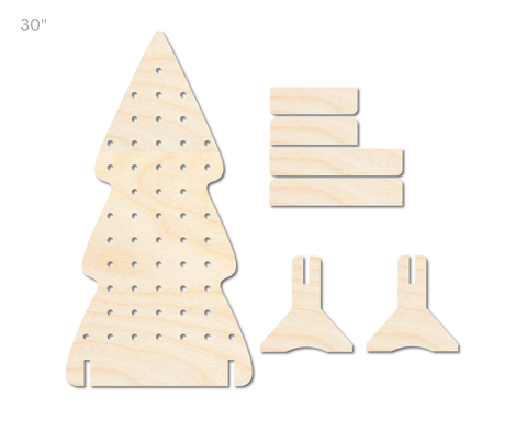 Unfinished Wood Christmas Tree Standing Peg Board  | Standing Wood Peg Board | 1/2" & 1/4" Thick Wood | up to 40"