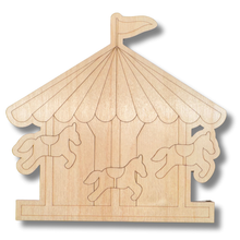 Load image into Gallery viewer, Unfinished Wood Etched Carousel Shape | Paint By Line Crafts | up to 30&quot; DIY
