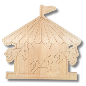Unfinished Wood Etched Carousel Shape | Paint By Line Crafts | up to 30" DIY