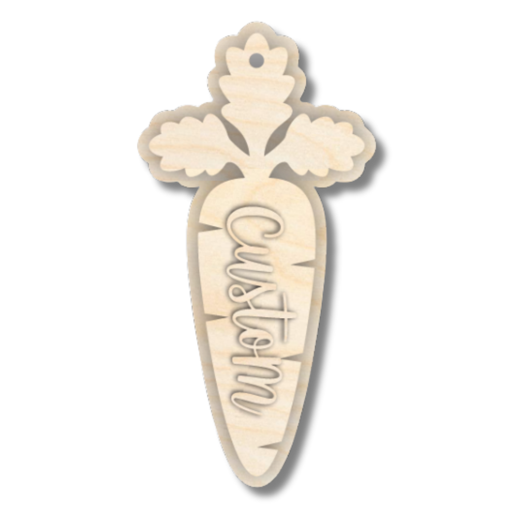 Unfinished Wood Custom Long Carrot Gift Tag | 3 Piece | Layered Gift Tags | up to 6