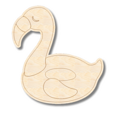 Load image into Gallery viewer, Unfinished Wood Etched Flamingo Float Shape | Paint By Line Crafts | up to 30&quot; DIY
