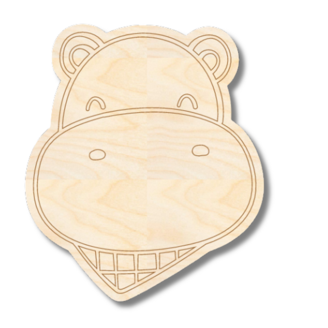 Unfinished Wood Etched Hippo Head Shape | Paint By Line Crafts | up to 30