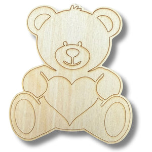 Unfinished Wood Etched Heart Bear Shape | Paint By Line Crafts | up to 30" DIY