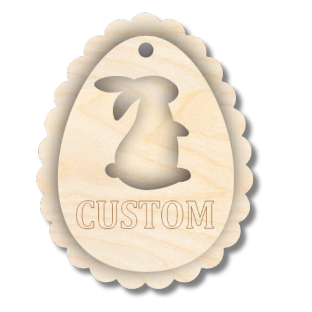 Unfinished Wood Custom Etched Bunny Easter Egg Gift Tag | 2 Piece | Layered Gift Tags | up to 6