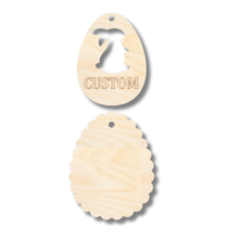 Load image into Gallery viewer, Unfinished Wood Custom Etched Bunny Easter Egg Gift Tag | 2 Piece | Layered Gift Tags | up to 6&quot; DIY
