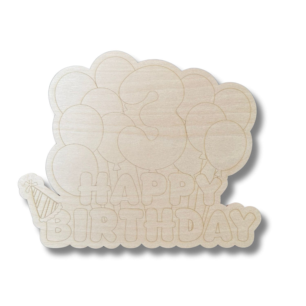 Unfinished Wood Etched 3rd Birthday Balloons Shape | Paint By Line Crafts | up to 30