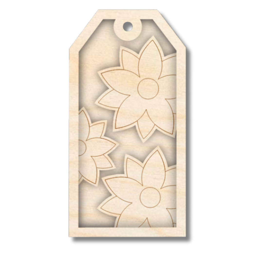 Unfinished Wood Etched Poinsettia Gift Tag | 3 Piece | Layered Gift Tags | up to 6