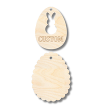 Load image into Gallery viewer, Unfinished Wood Custom Etched Marshmallow Bunny Easter Egg Gift Tag | 2 Piece | Layered Gift Tags | up to 6&quot; DIY
